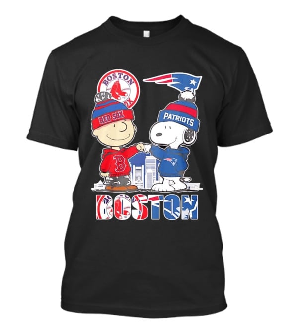 Boston Red Sox And New England Patriots Charlie Brown Snoopy Skyline T-Shirt