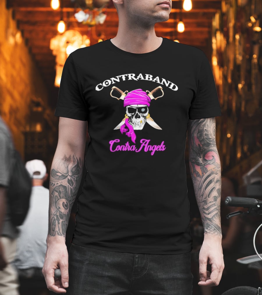 Contraband ContraAngels Skull Pirate Bandana And Swords T-Shirt