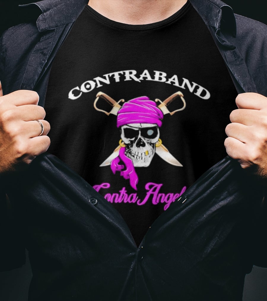 Contraband ContraAngels Skull Pirate Bandana And Swords T-Shirt