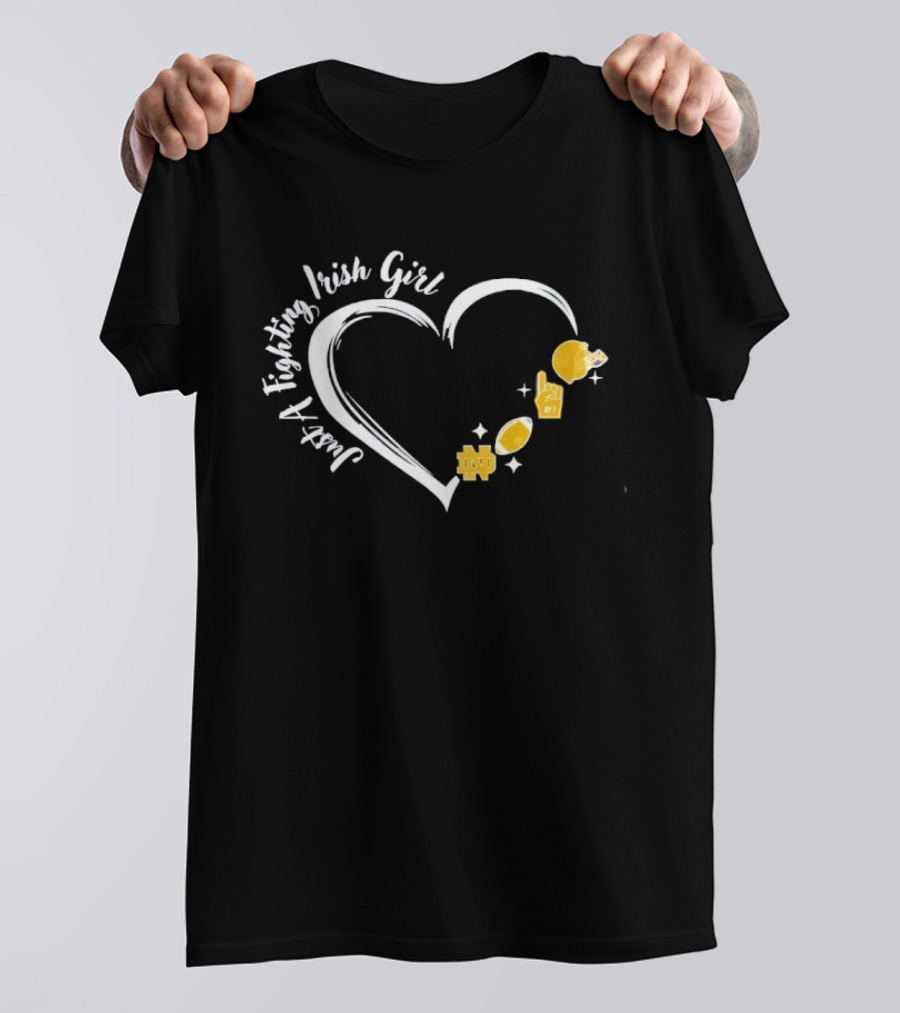 Just A Notre Dame Fighting Irish Girl Heart With Football Icons And Gold Accents T-Shirt