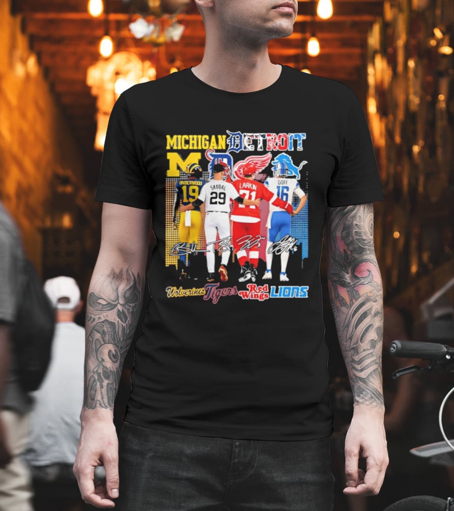 Michigan Wolverines X Tigers X Red Wings X Lions Detroit Sports Players T-Shirt