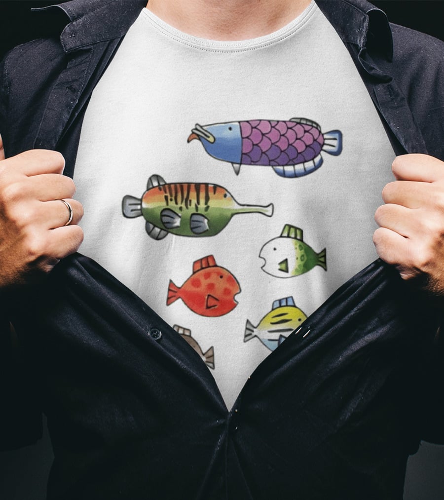 Fishing Minigame Colorful Fish Collection Vibrant Sea Life T-Shirt