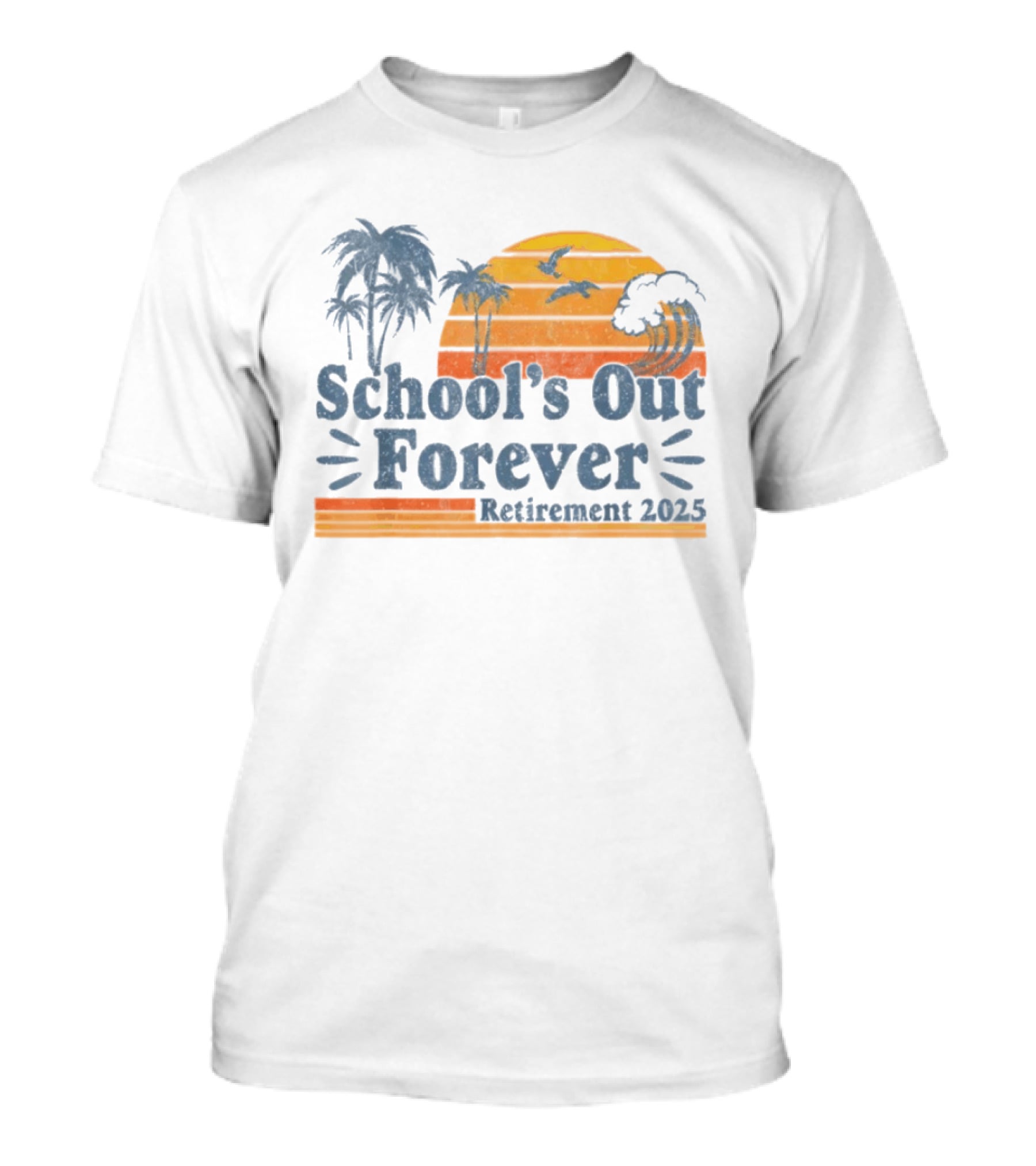 School'S Out Forever Retirement 2025 Tropical Sunset Vintage Palm Trees Birds Waves T-Shirt