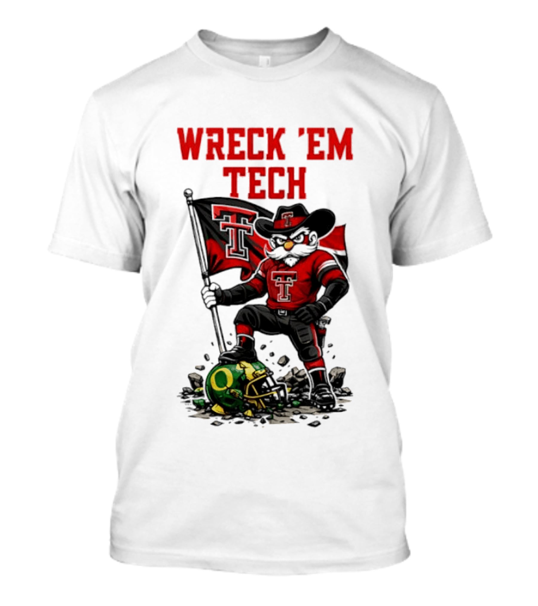 Wreck 'Em Tech Texas Tech Red Raiders Raider Red Flag And Helmet T-Shirt
