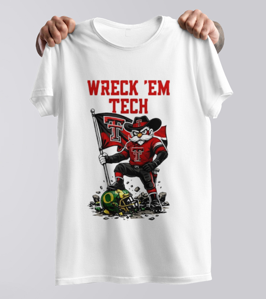 Wreck 'Em Tech Texas Tech Red Raiders Raider Red Flag And Helmet T-Shirt