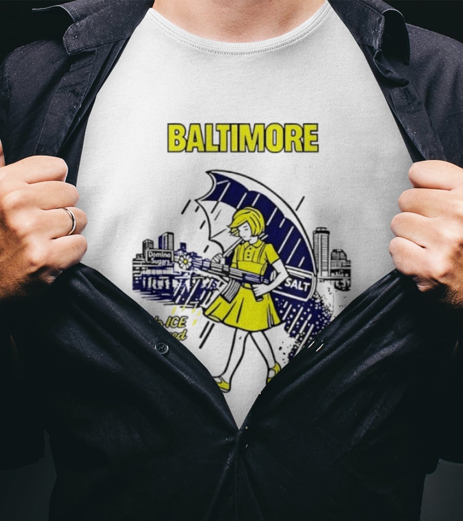 Baltimore No ICE Served Here Salt Umbrella City Skyline T-Shirt