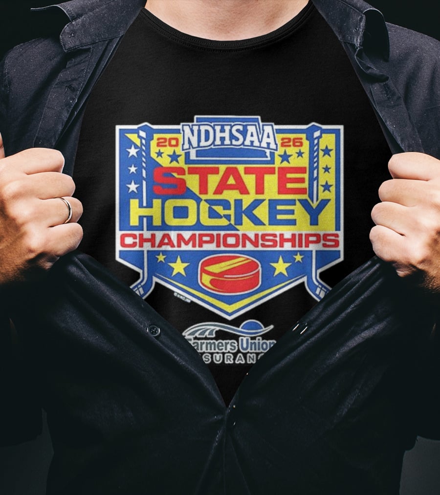 NDHSAA 2026 State Hockey Championships Merchandise Farmers Union Insurance T-Shirt