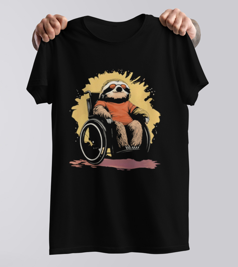 Sloth On Wheelchair With Sunglasses Relaxing Cool Attitude T-Shirt