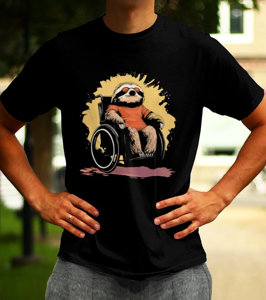 Sloth On Wheelchair With Sunglasses Relaxing Cool Attitude T-Shirt