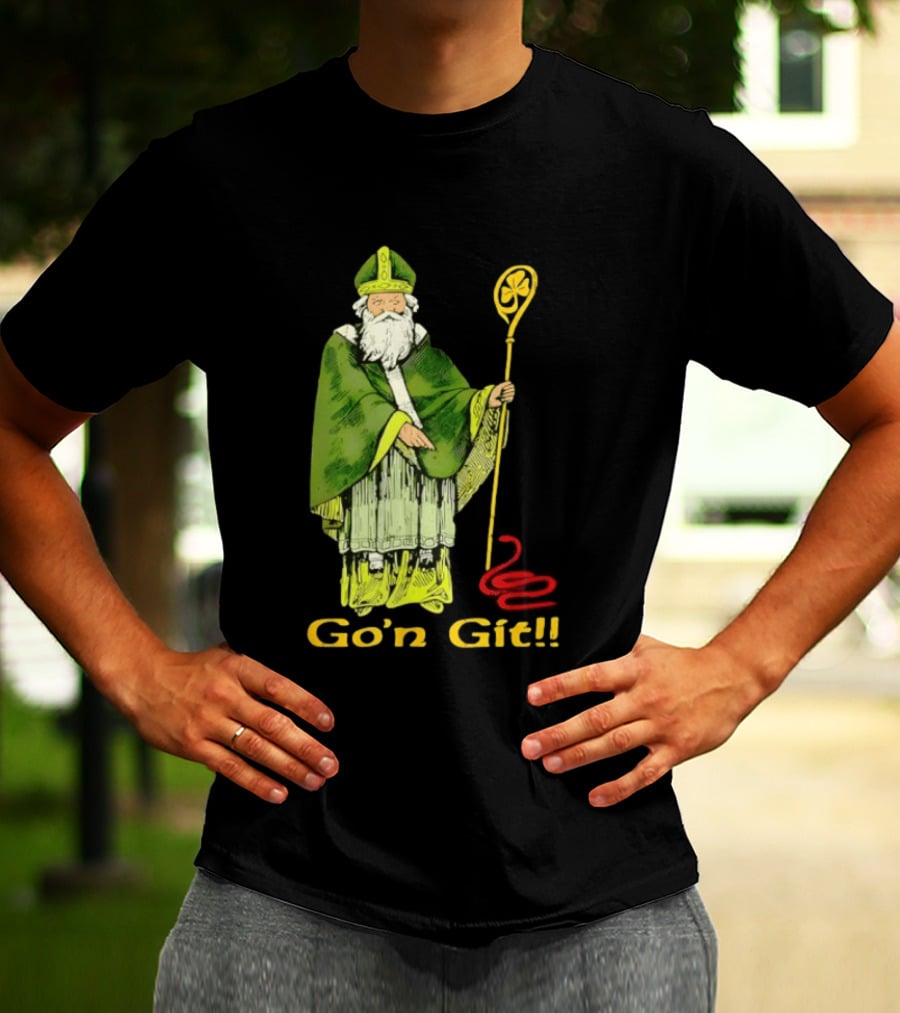 Go'n Git St Patrick Vintage Illustration With Staff And Smoke T-Shirt