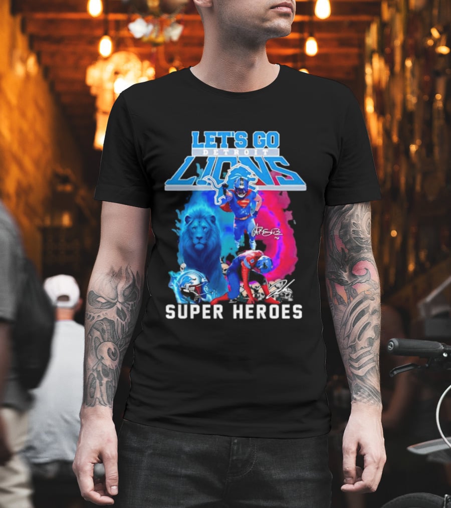 Let's Go Detroit Lions Jahmyr Gibbs Amon Ra St Brown Super Heroes T-Shirt