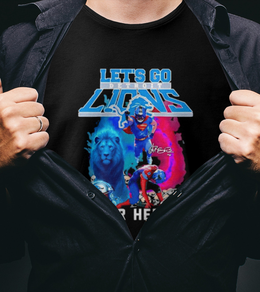Let's Go Detroit Lions Jahmyr Gibbs Amon Ra St Brown Super Heroes T-Shirt