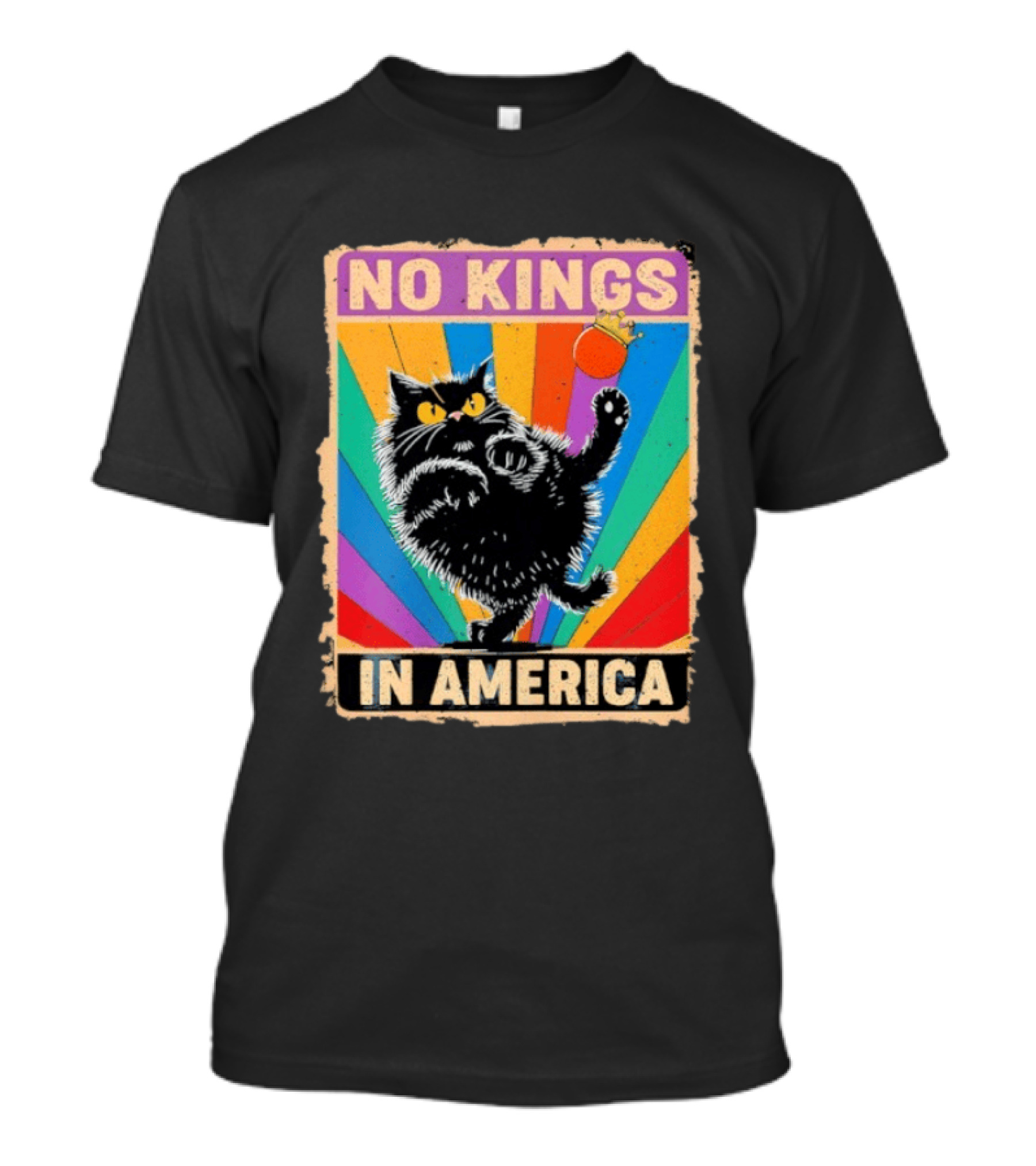 No Kings In America Black Cat Anti Trump Rainbow Kingslayer T-Shirt