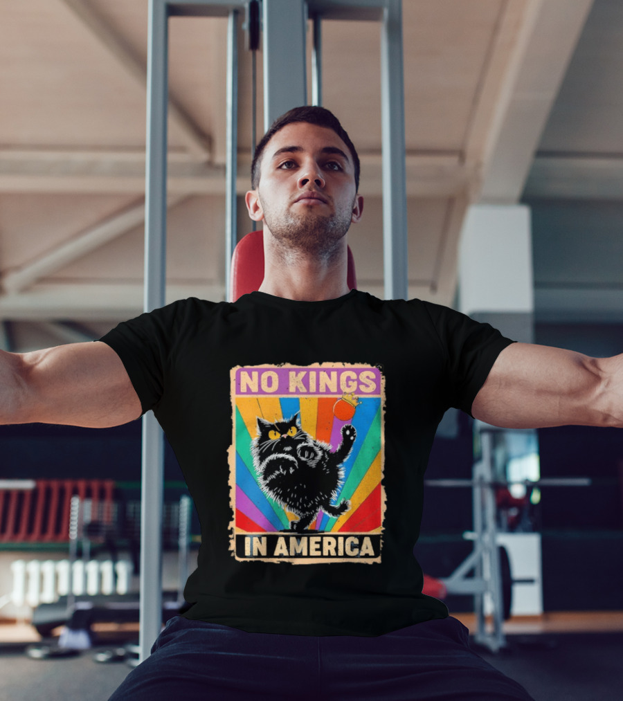 No Kings In America Black Cat Anti Trump Rainbow Kingslayer T-Shirt