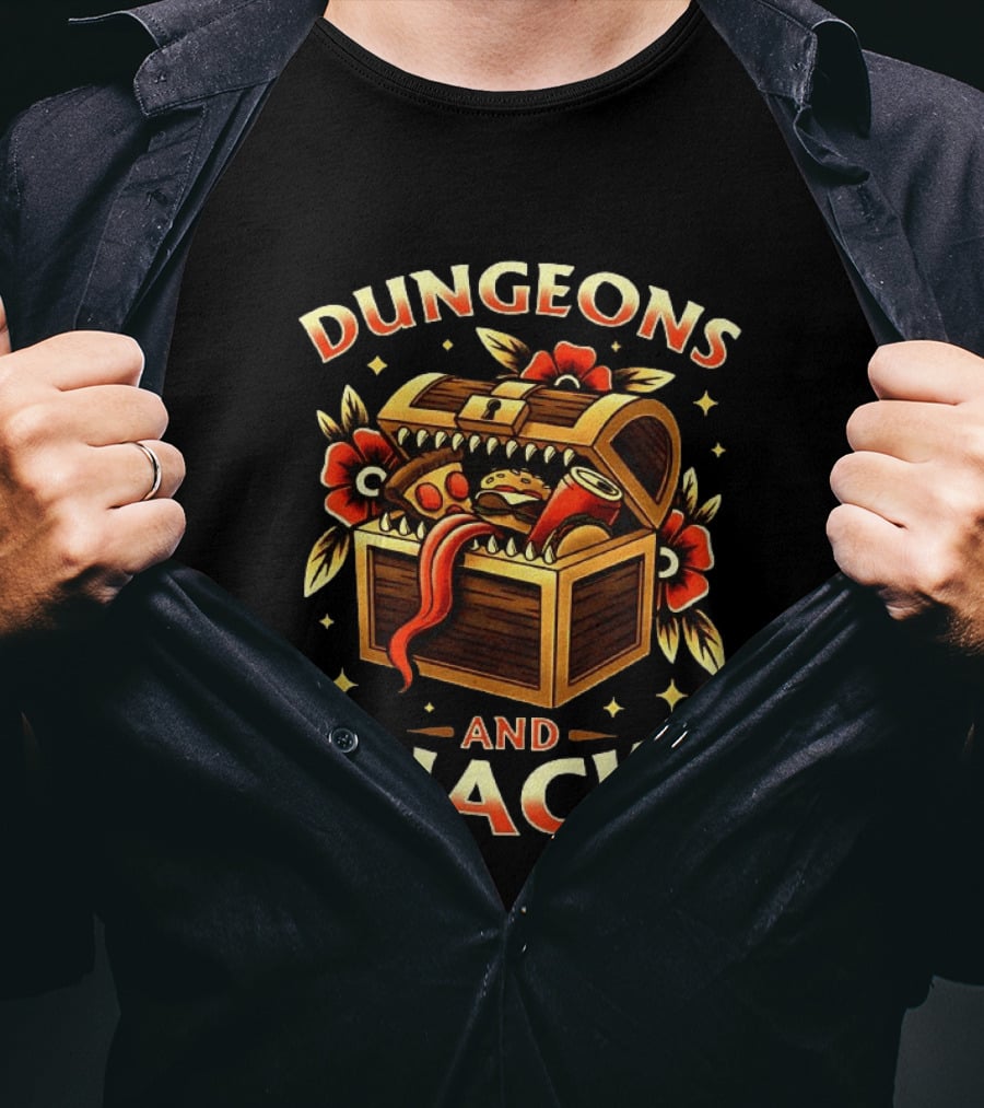 Dungeons And Snacks Mimic Treasure Chest Fantasy Humor T-Shirt