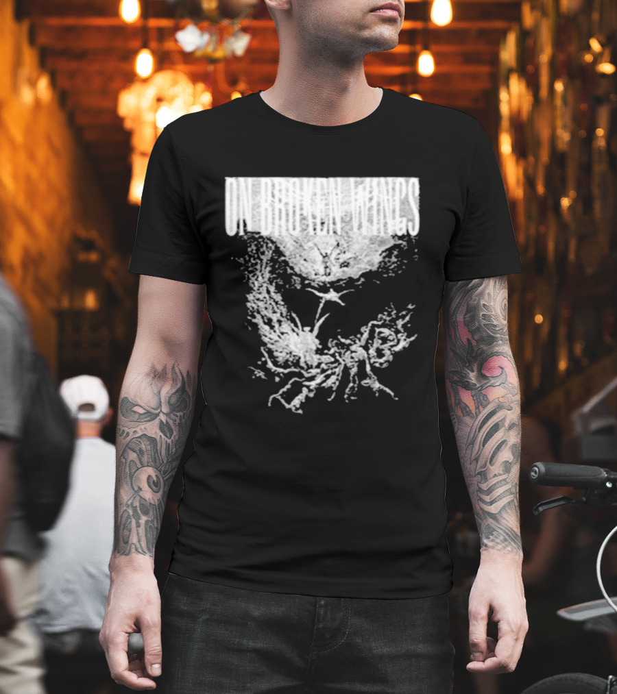 On Broken Wings Fallen Angel White Grunge T-Shirt