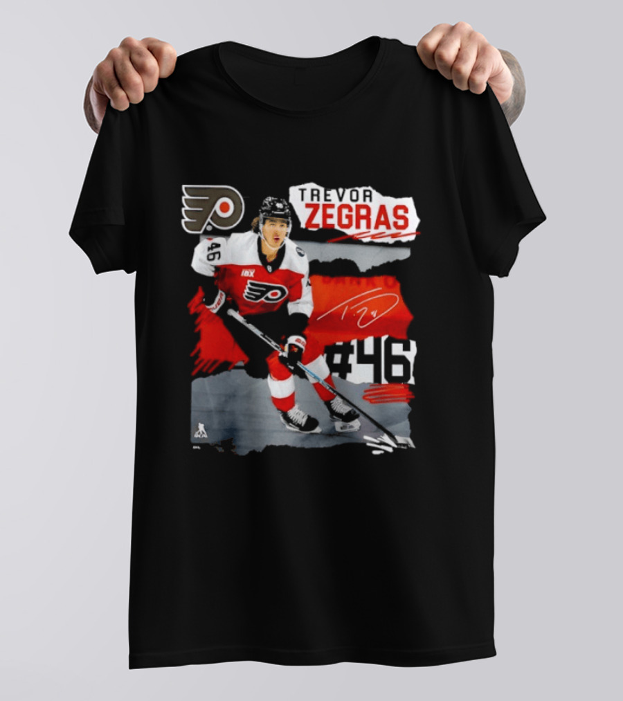 Philadelphia Flyers Trevor Zegras Hockey Player 46 Signature Ice Series T-Shirt