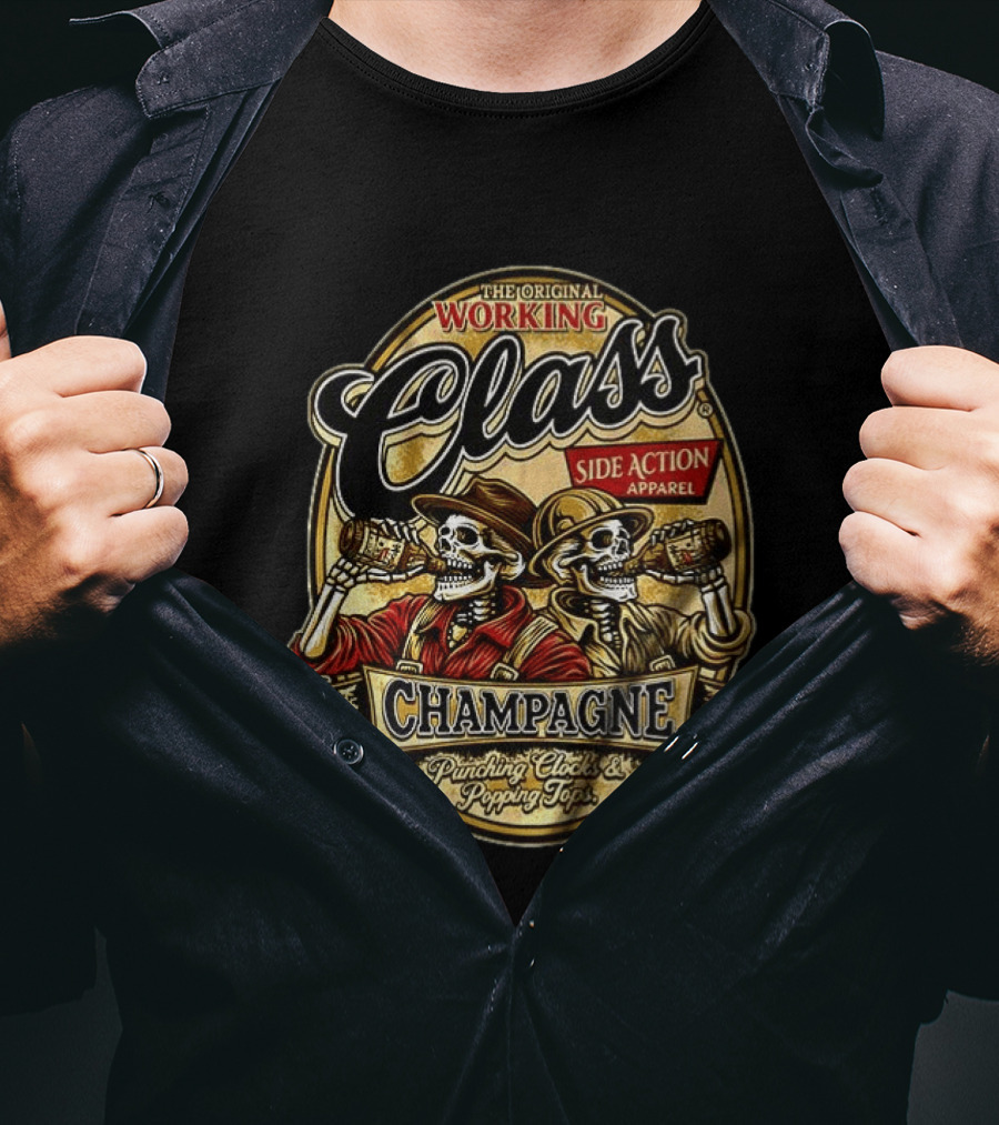 Punks And Skins Ltd Original Working Class Side Action Apparel Champagne Punching S Popping Tops T-Shirt