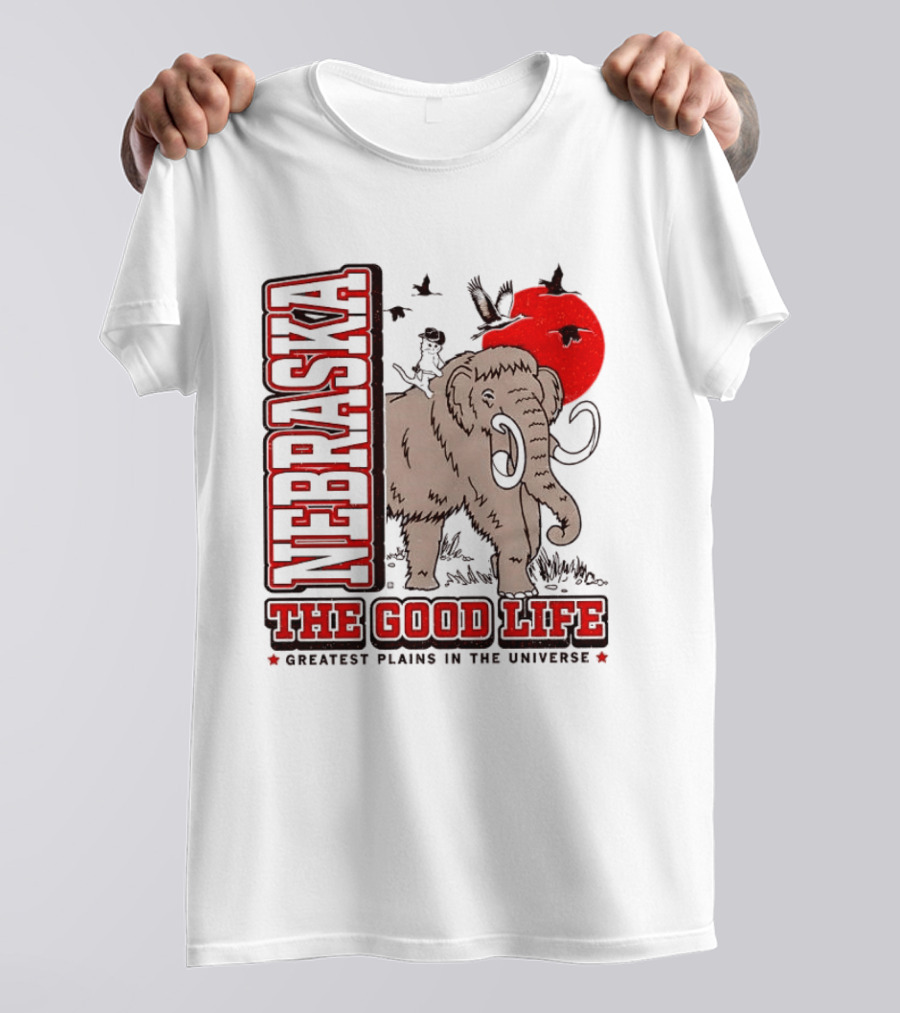 Nebraska The Good Life Greatest Plains In The Universe Mammoth Scene T-Shirt