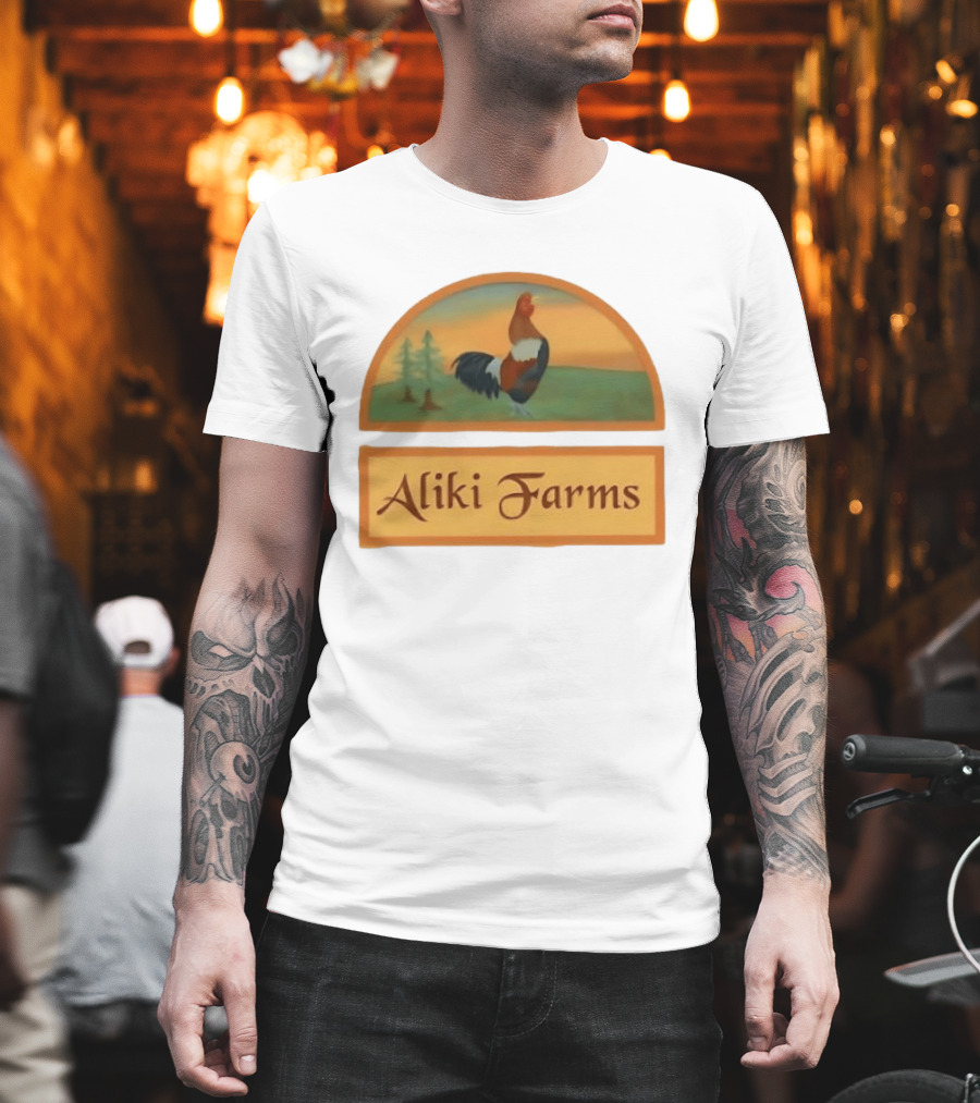 Aliki Farms Rooster Scene With Trees T-Shirt