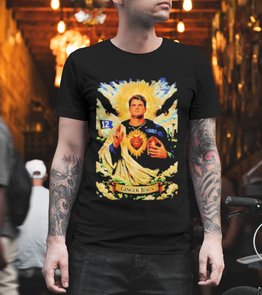 Ginger Jesus 12 Seattle Seahawks Football Halo Sacred Heart T-Shirt