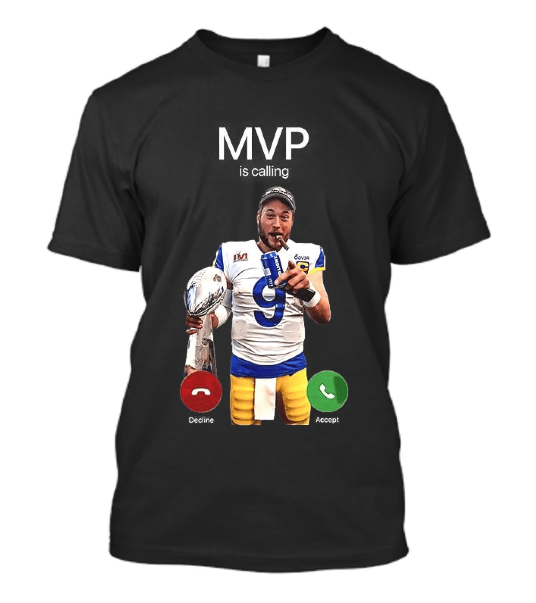 MVP Matthew Stafford Holding Trophy Los Angeles Football Celebration T-Shirt