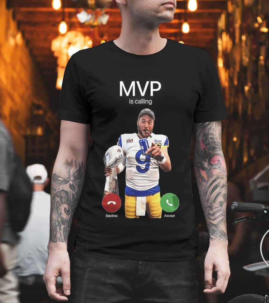 MVP Matthew Stafford Holding Trophy Los Angeles Football Celebration T-Shirt