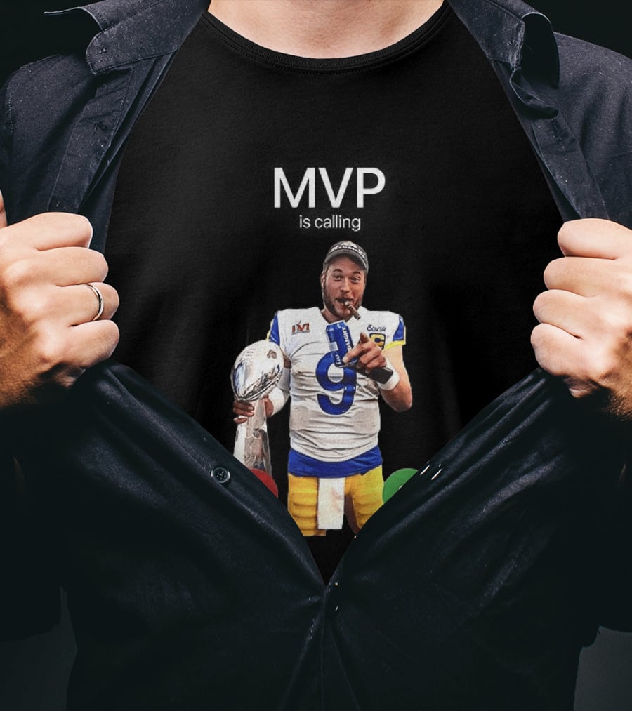 MVP Matthew Stafford Holding Trophy Los Angeles Football Celebration T-Shirt