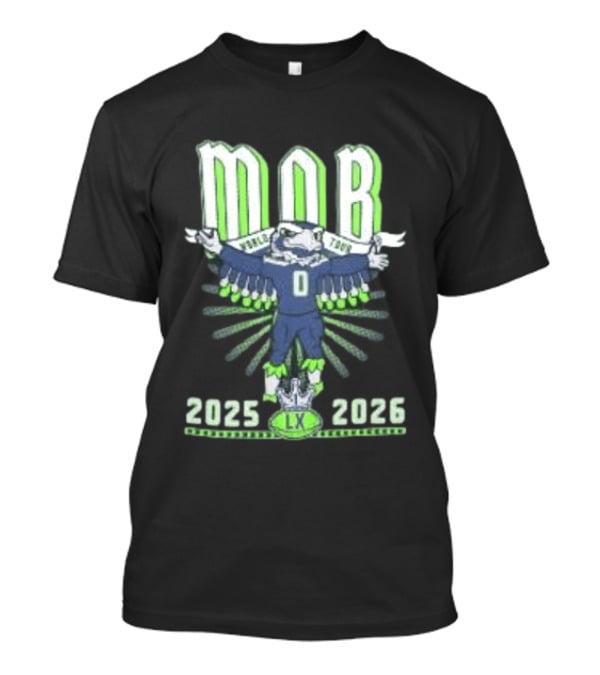 Seattle Seahawks MOB World Tour 2025 2026 Cartoon Bald Eagle Creature Olympic Washington LX T-Shirt