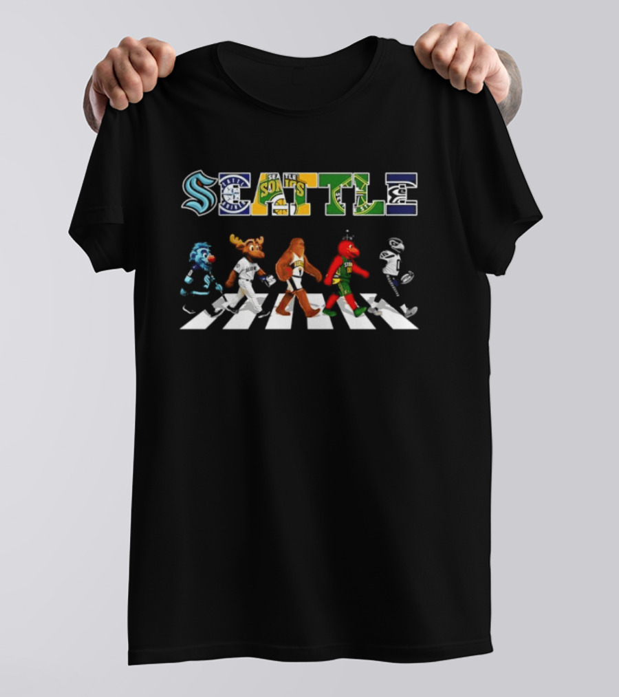 Seattle Sports Teams Blitz Mariner Moose Squatch Boomer Rhino Mascots T-Shirt