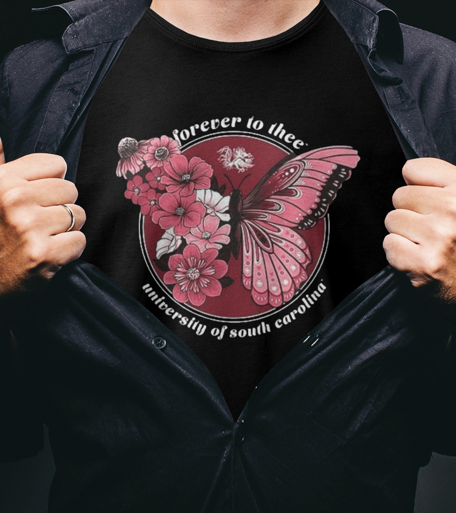 South Carolina Gamecocks Garnet Butterfly Forever To Thee University Flowers T-Shirt