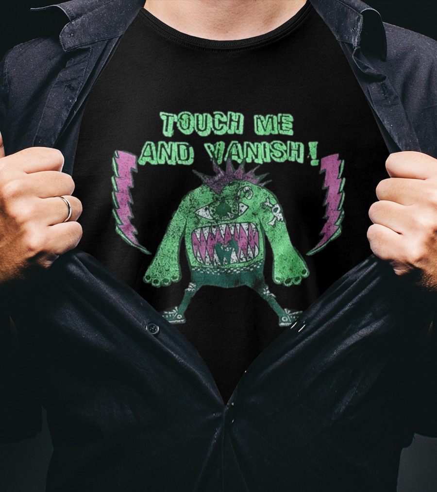 Touch Me And Vanish Monster With Lightning Bolts And Punk Spikes T-Shirt