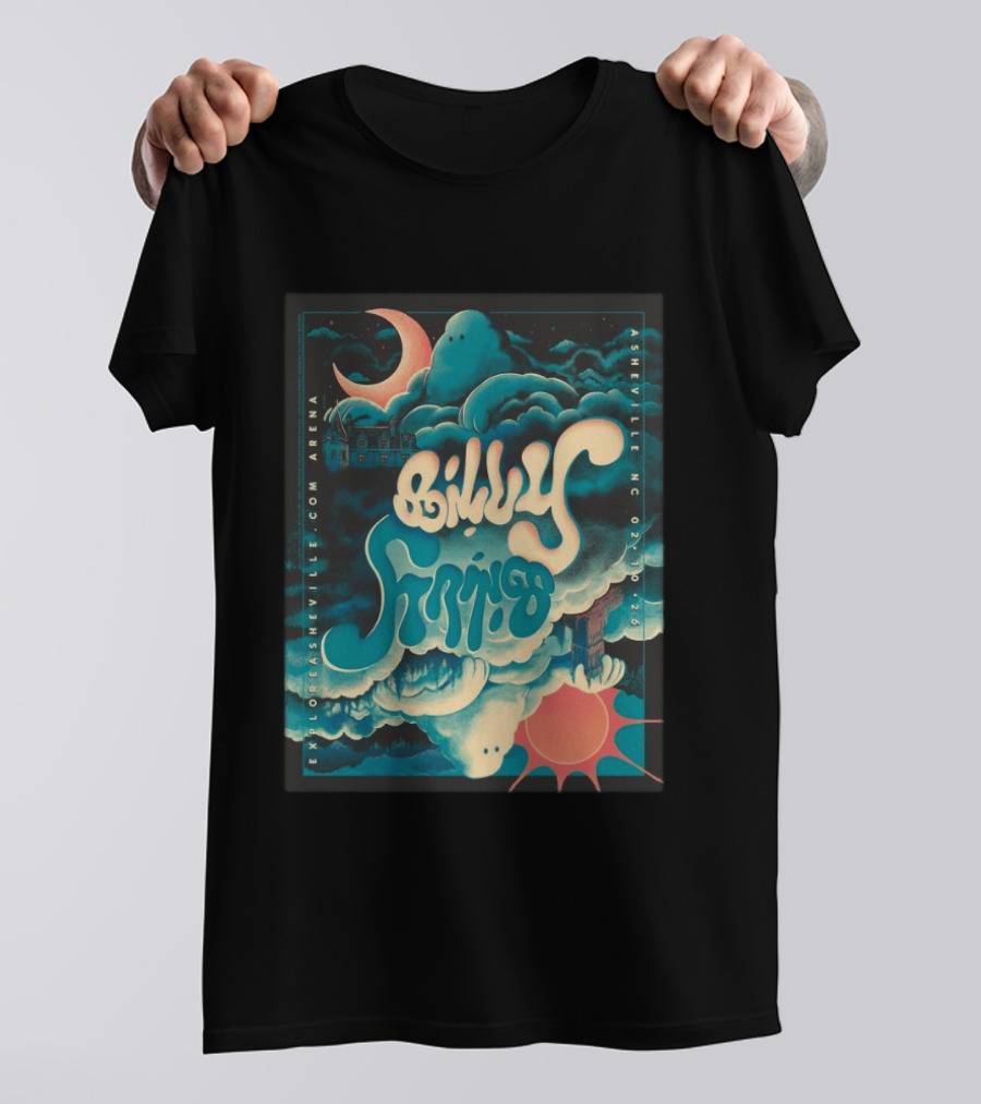 Billy Strings Tour Asheville NC February 10 2026 ExploreAsheville Arena Moon Clouds T-Shirt
