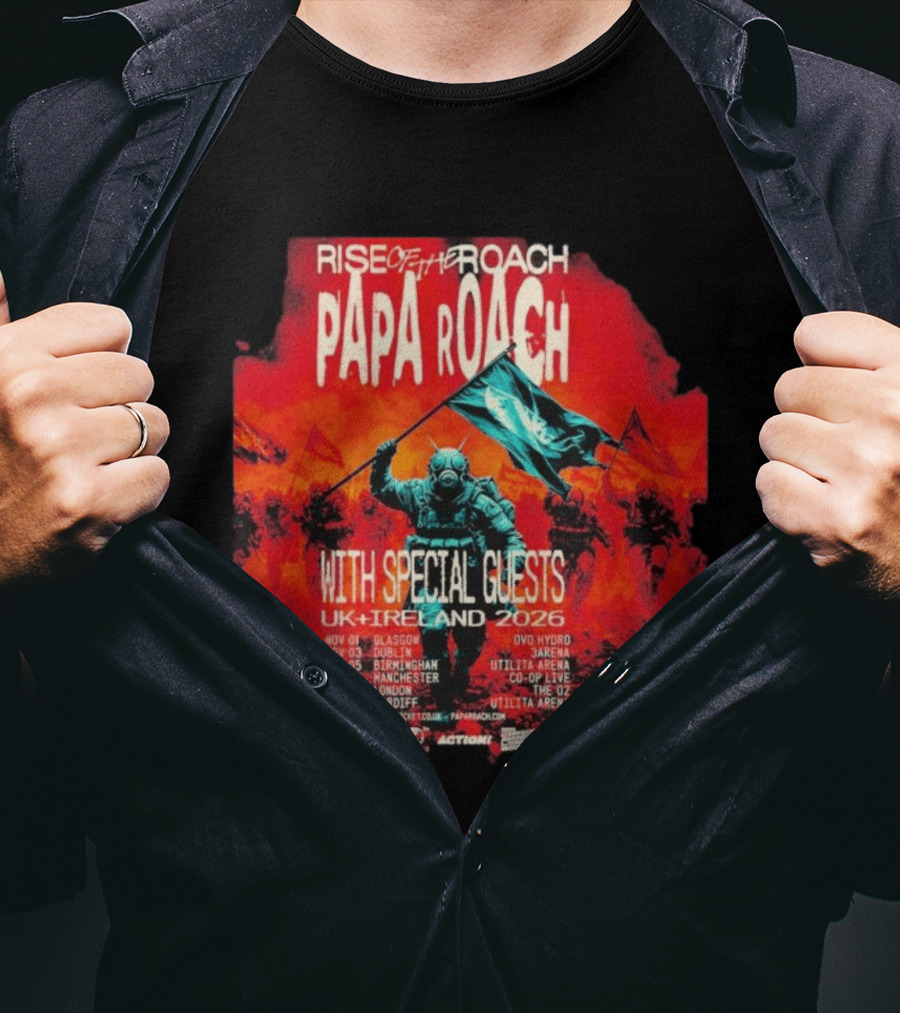 Papa Roach Rise Of The Roach With Special Guests UK Ireland Tour 2026 Dates Glasgow Dublin Birmingham Manchester London Cardiff T-Shirt