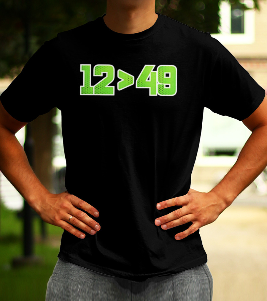 Seattle 12 Greater Than 49 Neon Green Football Fan Gear T-Shirt