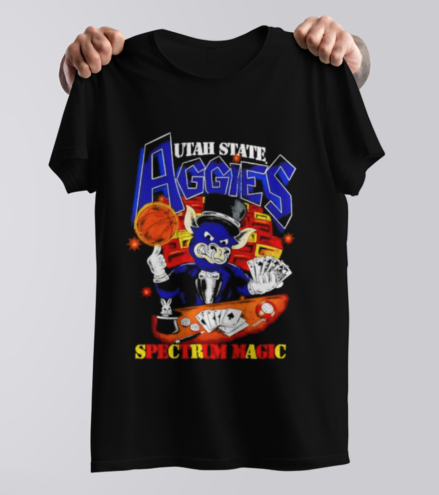Utah State Aggies Spectrum Magic Basketball Theme With Cards T-Shirt