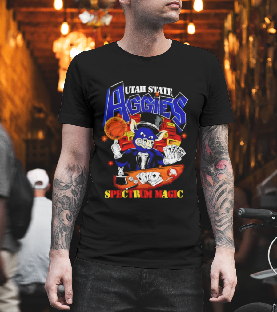 Utah State Aggies Spectrum Magic Basketball Theme With Cards T-Shirt
