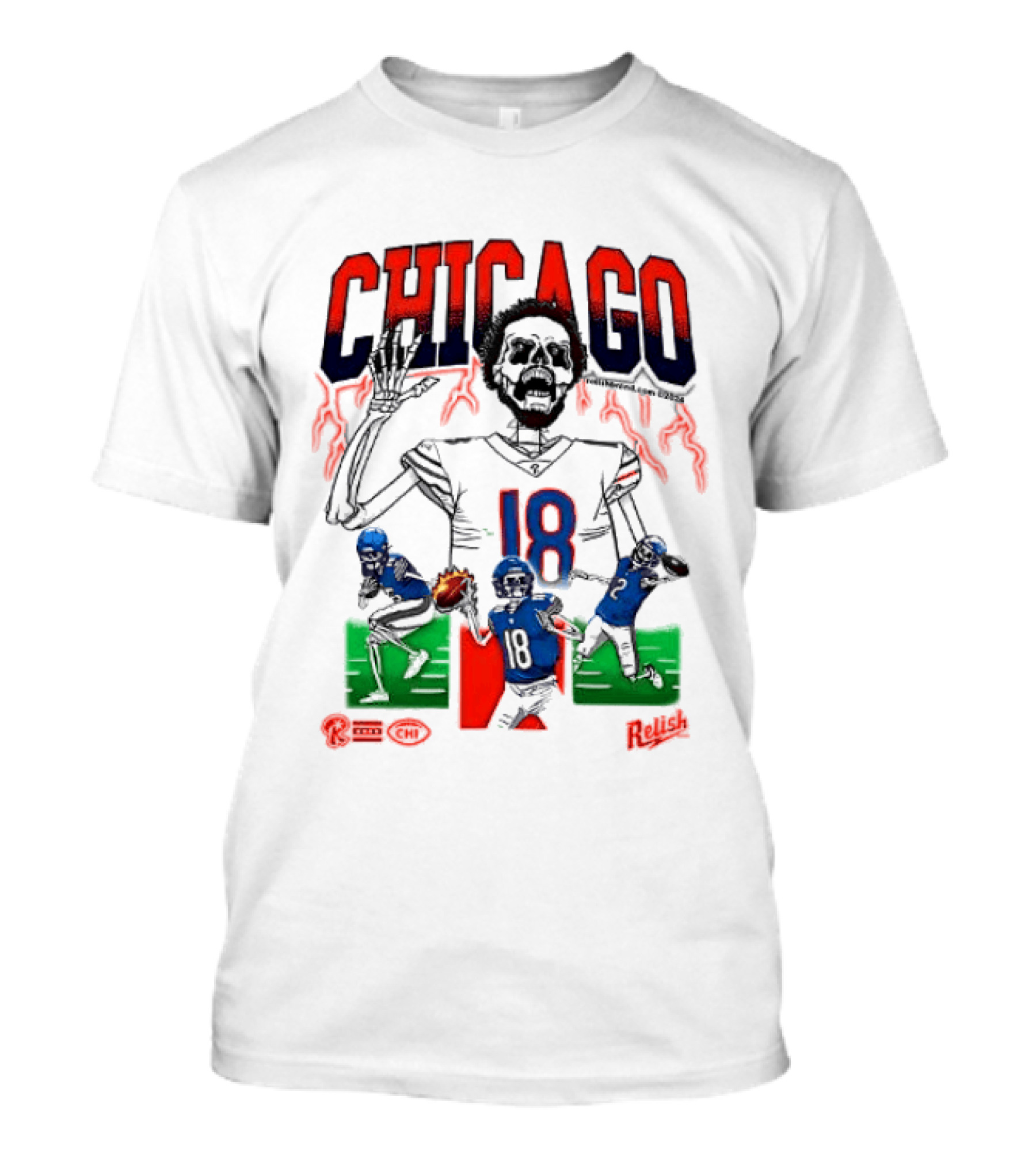 Chicago Football Skeleton Number 18 Claw Action T-Shirt