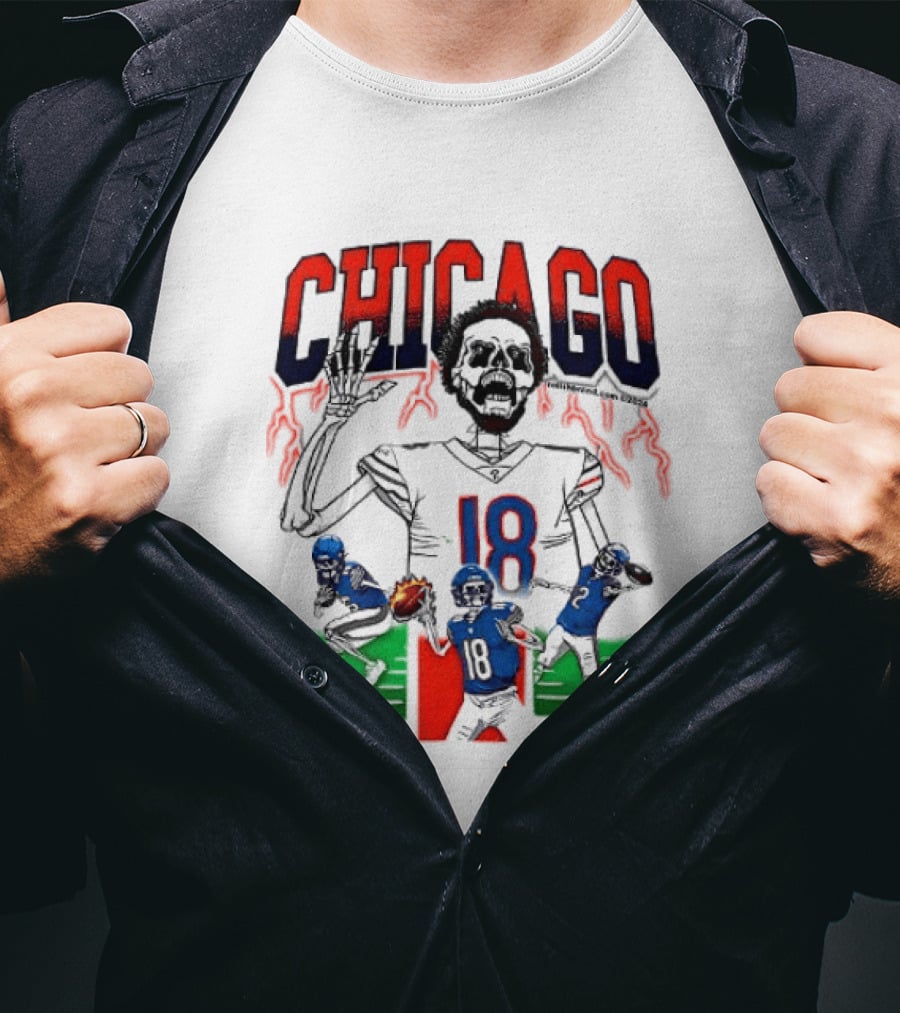 Chicago Football Skeleton Number 18 Claw Action T-Shirt