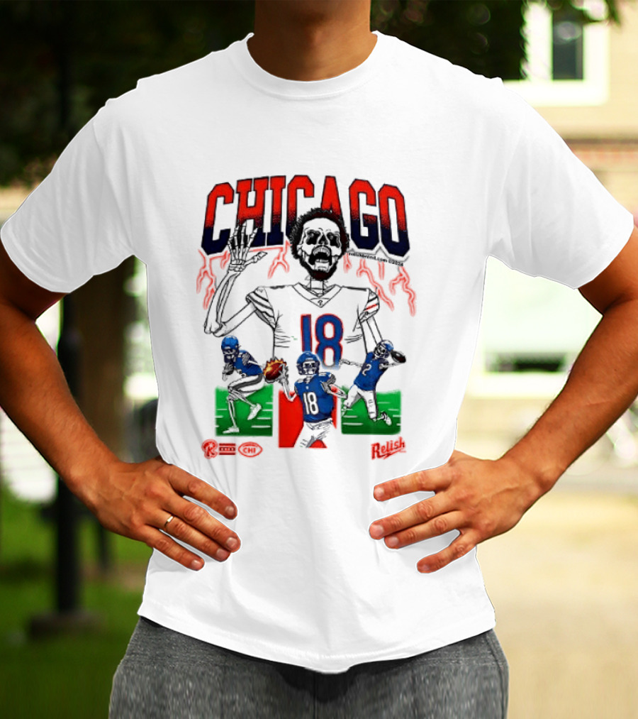 Chicago Football Skeleton Number 18 Claw Action T-Shirt