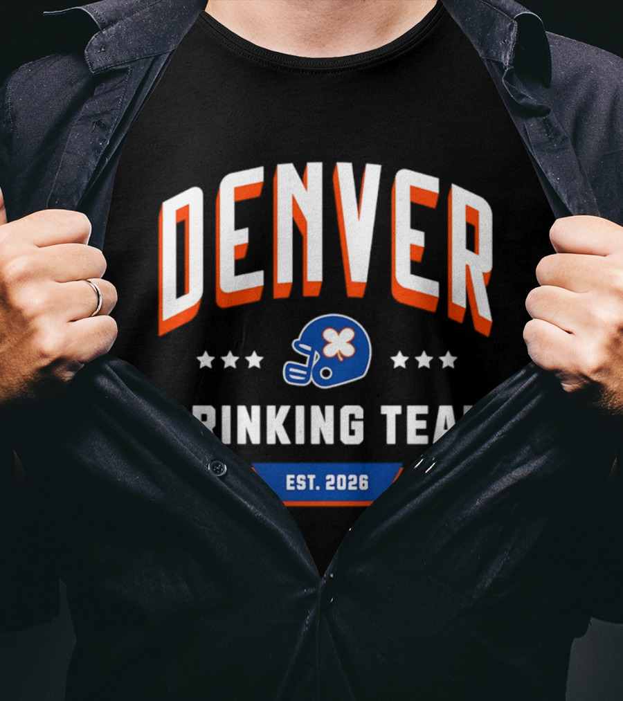 Denver Broncos Drinking Team St Patrick's Day Helmet Logo Est 2026 T-Shirt