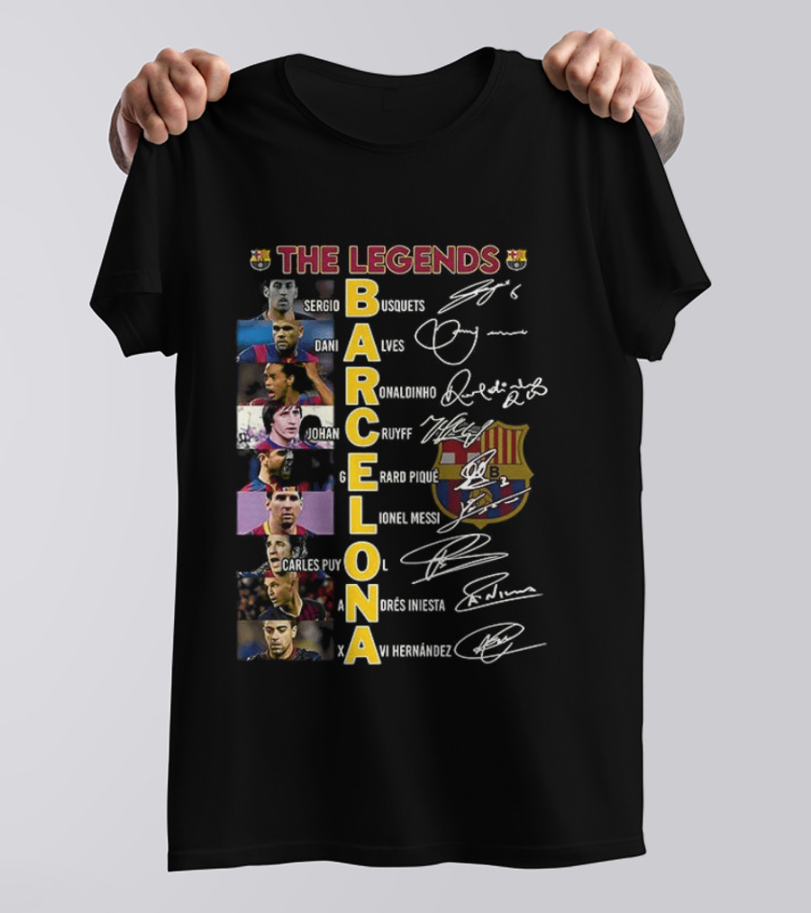 The Legends Barcelona Ronaldinho Sony Anderson Lionel Messi Xavi Hernandez David Villa Sergio Busquets T-Shirt