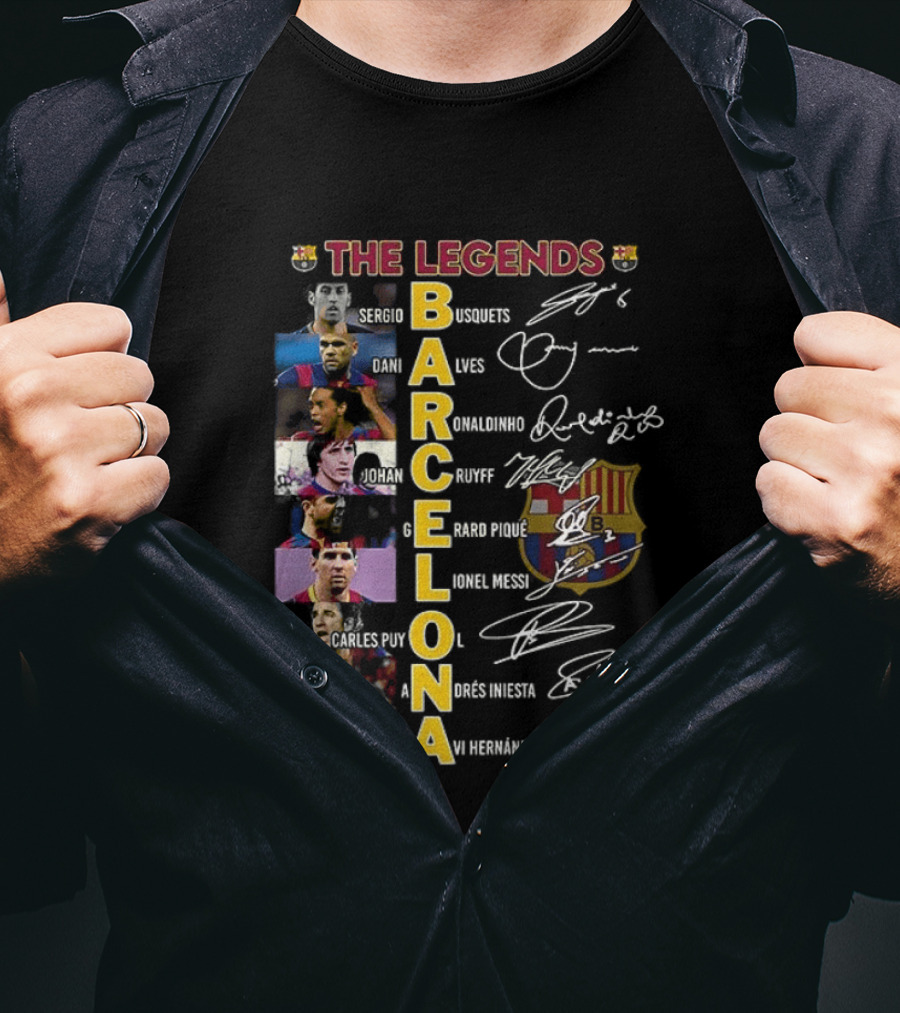 The Legends Barcelona Ronaldinho Sony Anderson Lionel Messi Xavi Hernandez David Villa Sergio Busquets T-Shirt