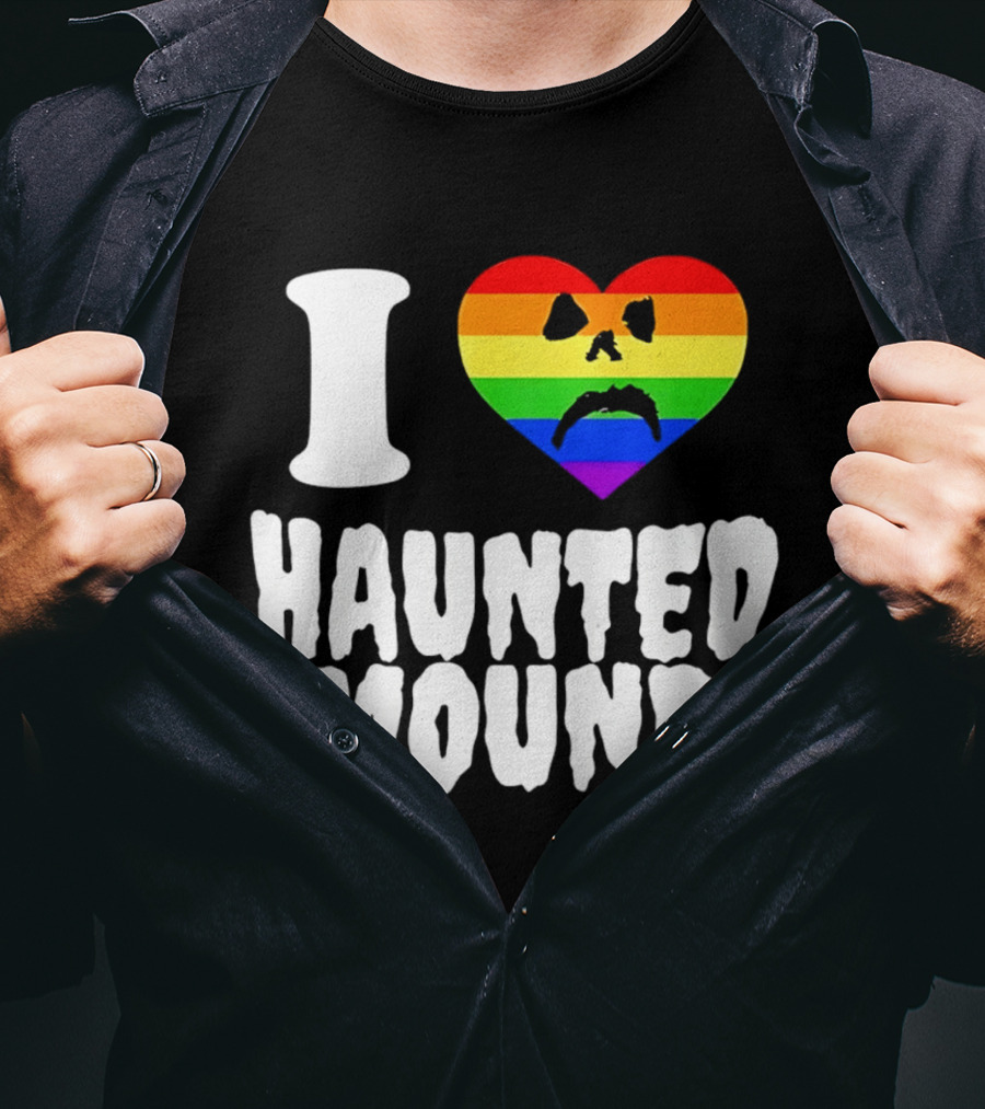 I Love Haunted Mound Rainbow Heart Face T-Shirt