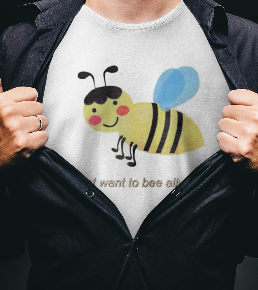 I Don't Want To Bee Alive Funny Yellow Cartoon Bee With Stripes And Wings T-Shirt