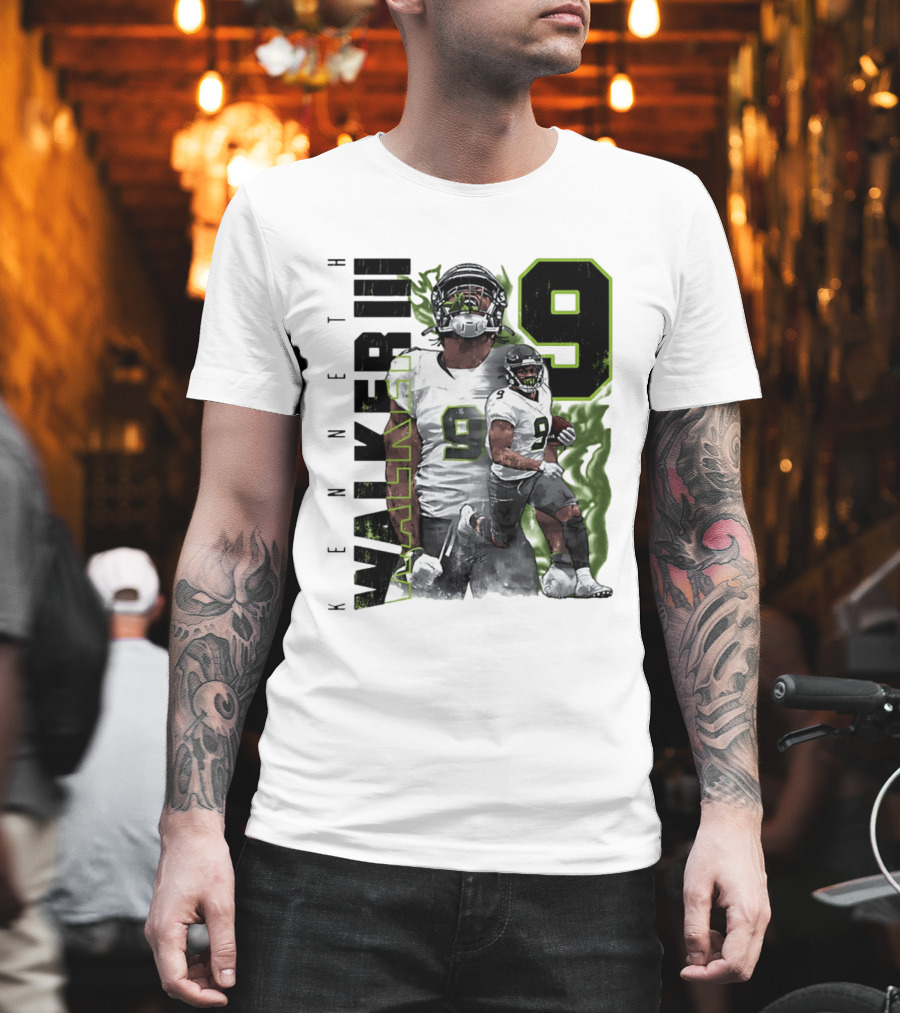 Kenneth Walker III Neon Aura Seattle Seahawks Number 9 T-Shirt