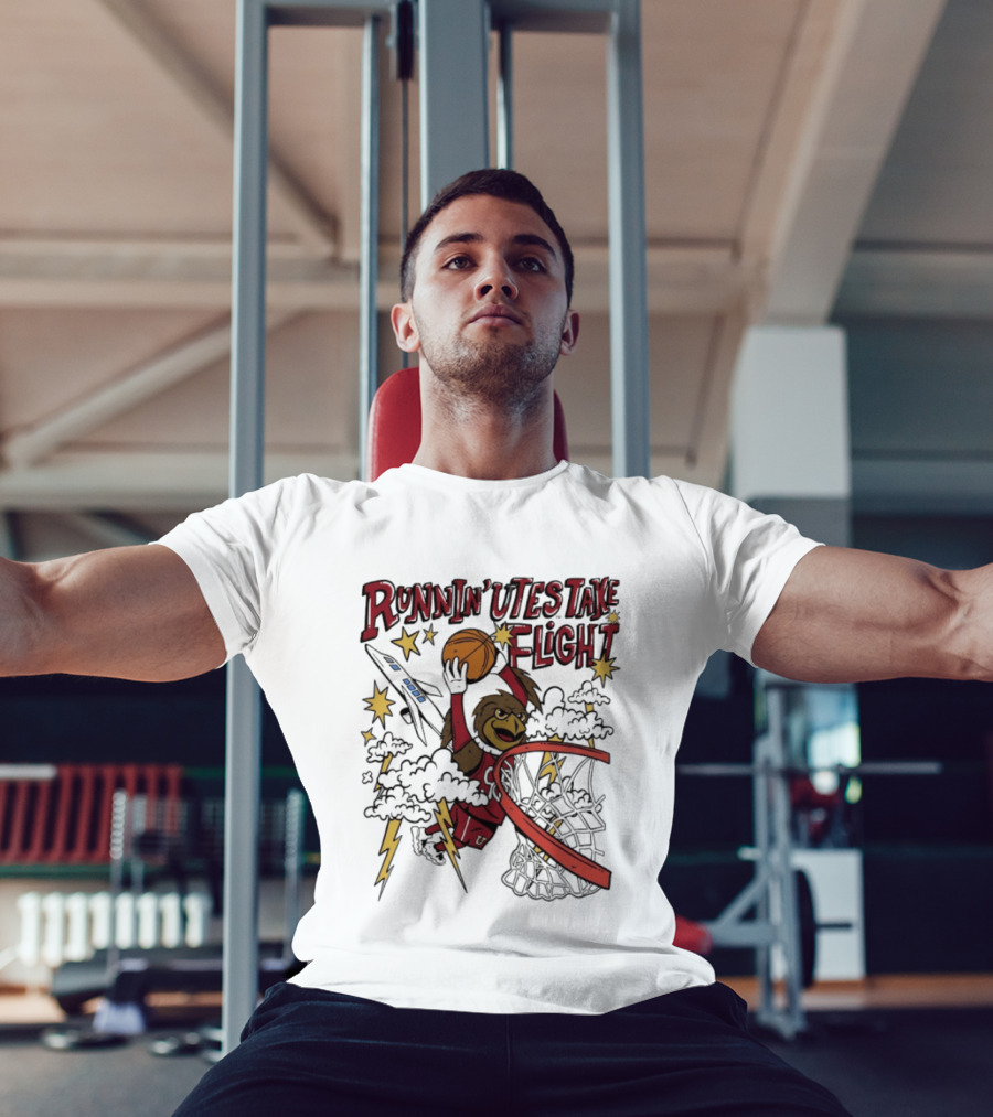 Runnin' Utes Take Flight Basketball Mascot Dunking With Clouds Lightning And Jet T-Shirt