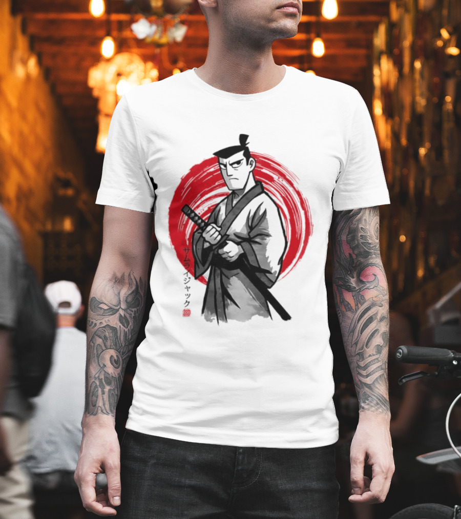 Samurai Jack Sumi E Art Red Circle Japanese Kanji T-Shirt