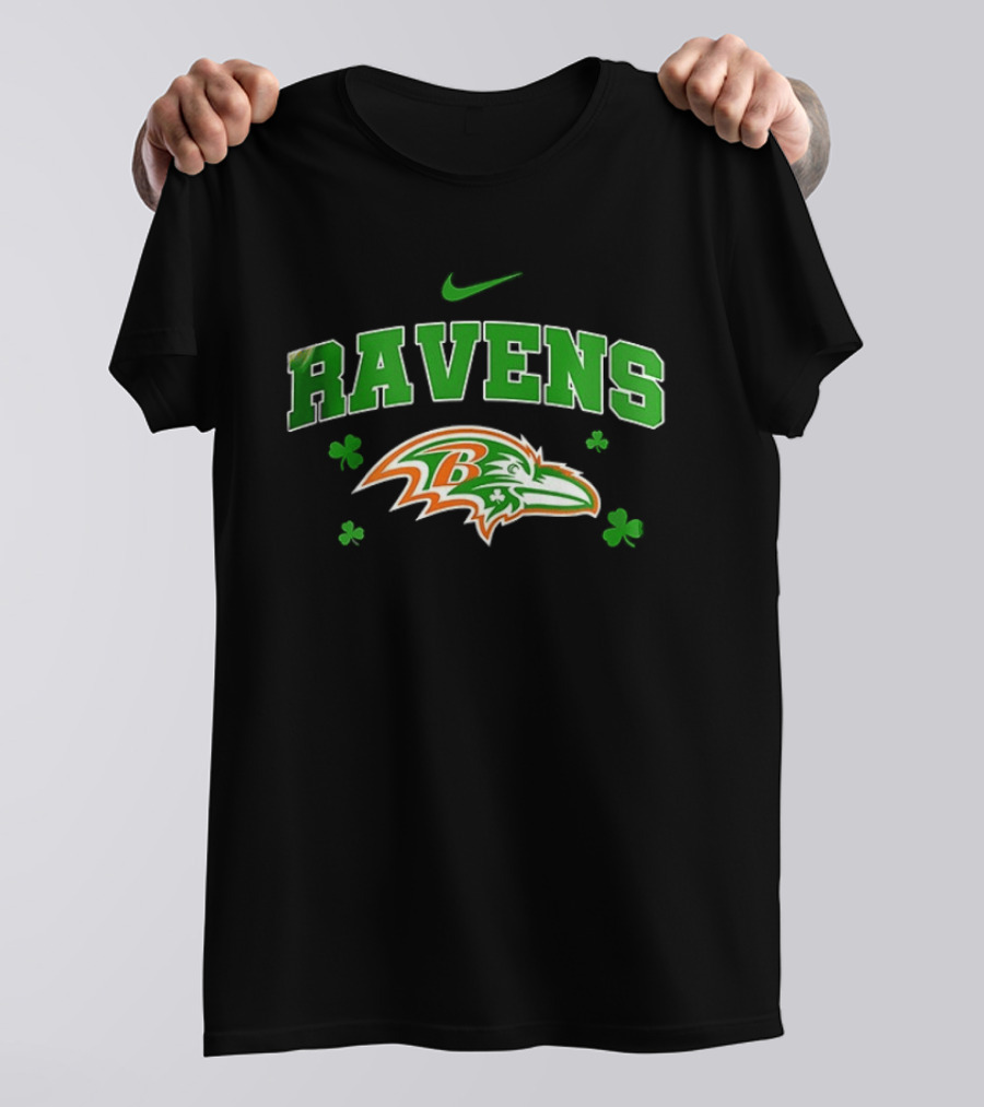 Ravens Irish Shamrock Nike Theme With Green And Orange T-Shirt