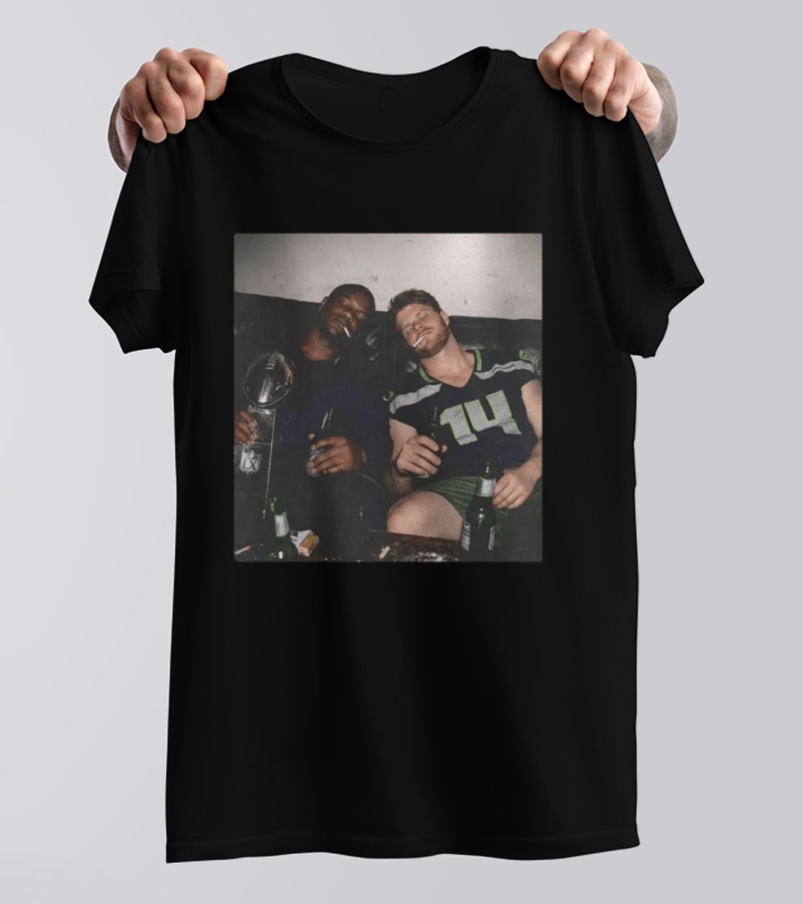 Lombardi Trophy Celebration With Jersey Number 14 NFL Players Drinking Smoking T-Shirt
